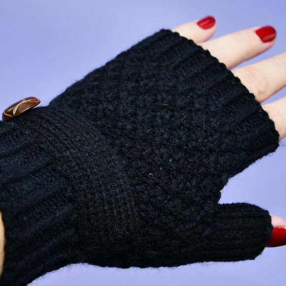 Whitney Eve + FabFitFun Black Knit Fingerless Gloves - Picture 3 of 3